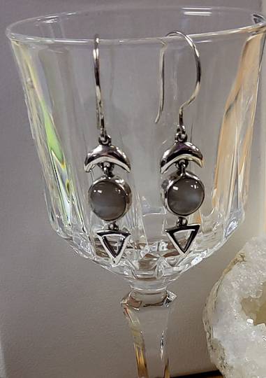 Sterling Silver Moons annd Grey Moonstone Earrings